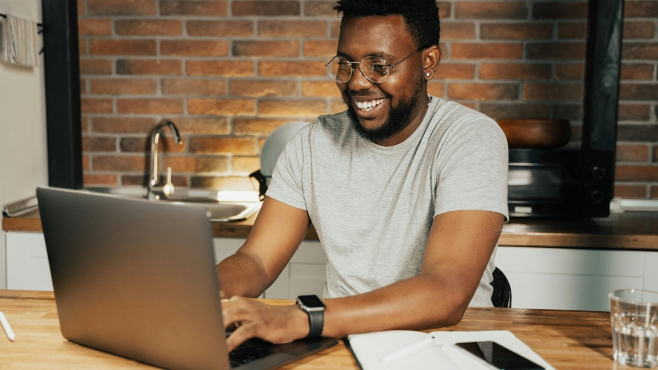 Young man working from home