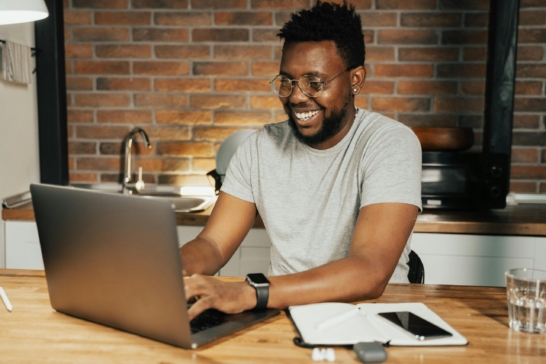 Young man working from home